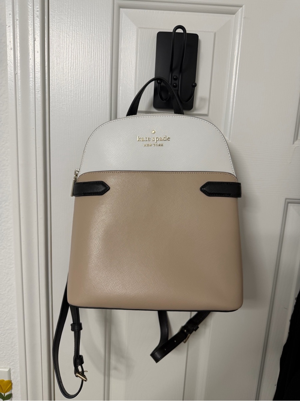 NEW WITH TAGS kate spade Beige, White and Black Leather Dome Backpack